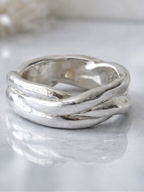 E&L Sterling Silver Electroform Statement Braided Bangle Bracelet Israel